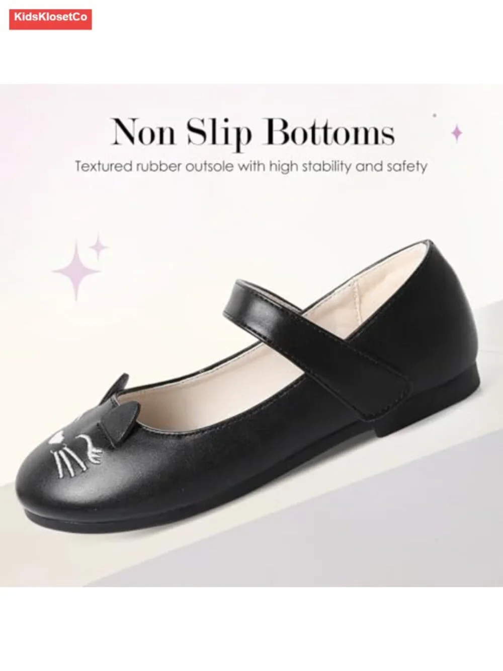Girls Cat Print Glitter Ballet Flats Mary Jane Dress Shoes